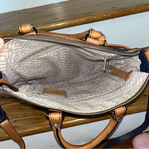 Brighton // archer domed satchel navy blue & tan pebble leather shoulder purse - Picture 6 of 9